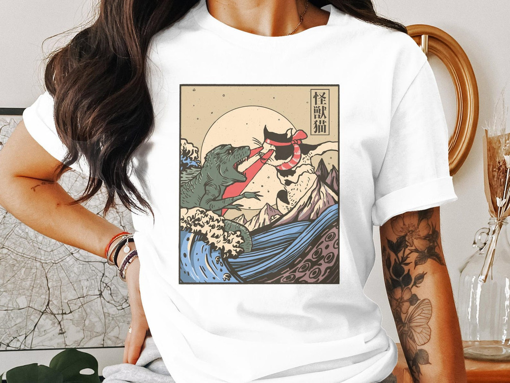Kaiju Vs Cat Unisex T Shirt JapaneseArt Tee
